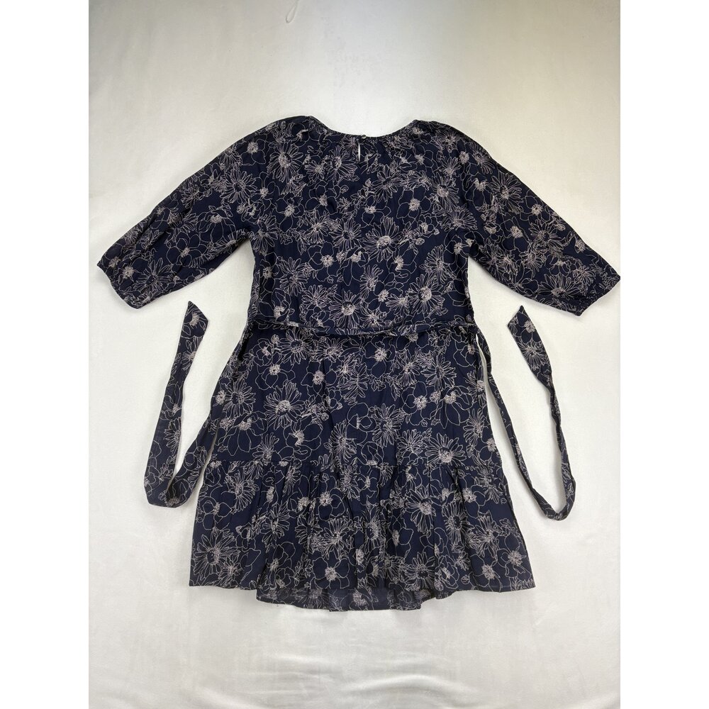 Gap Floral Midi Dress Size S Ruffle Hem Tie Waist Navy - Picture 3 of 12